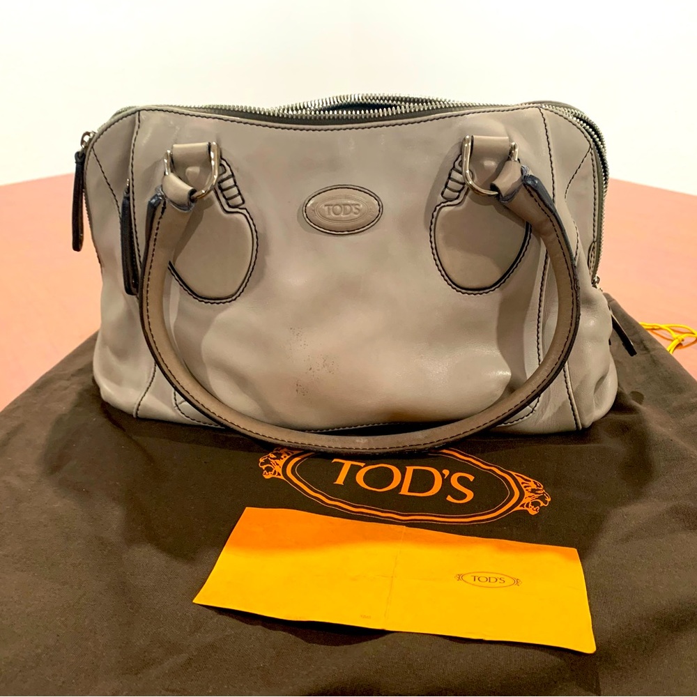 Tod’s Leather Grey Handbag Purse shoulder bag Good Condition